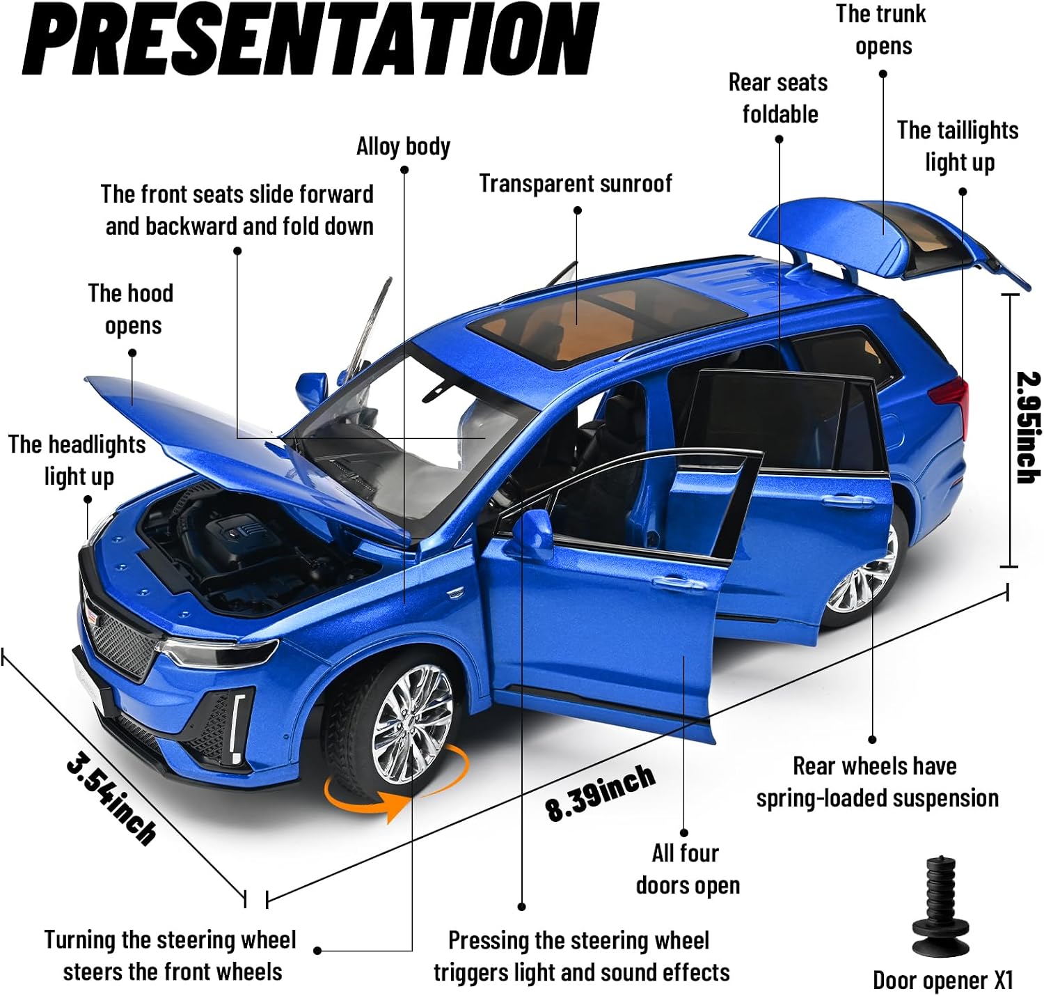 1:24 Die-Cast Full-Size SUV Model with Lights, Sound and Opening Doors