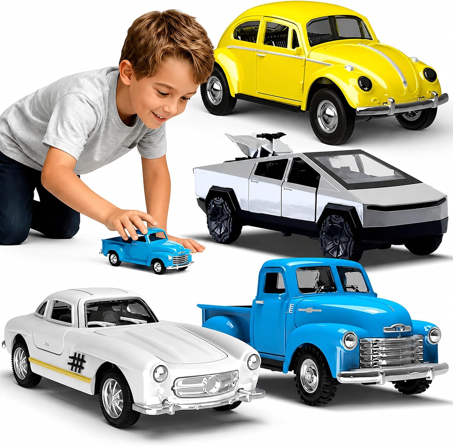 1:32 Pull-Back Die-Cast Truck Set with Road Signs and Play Map