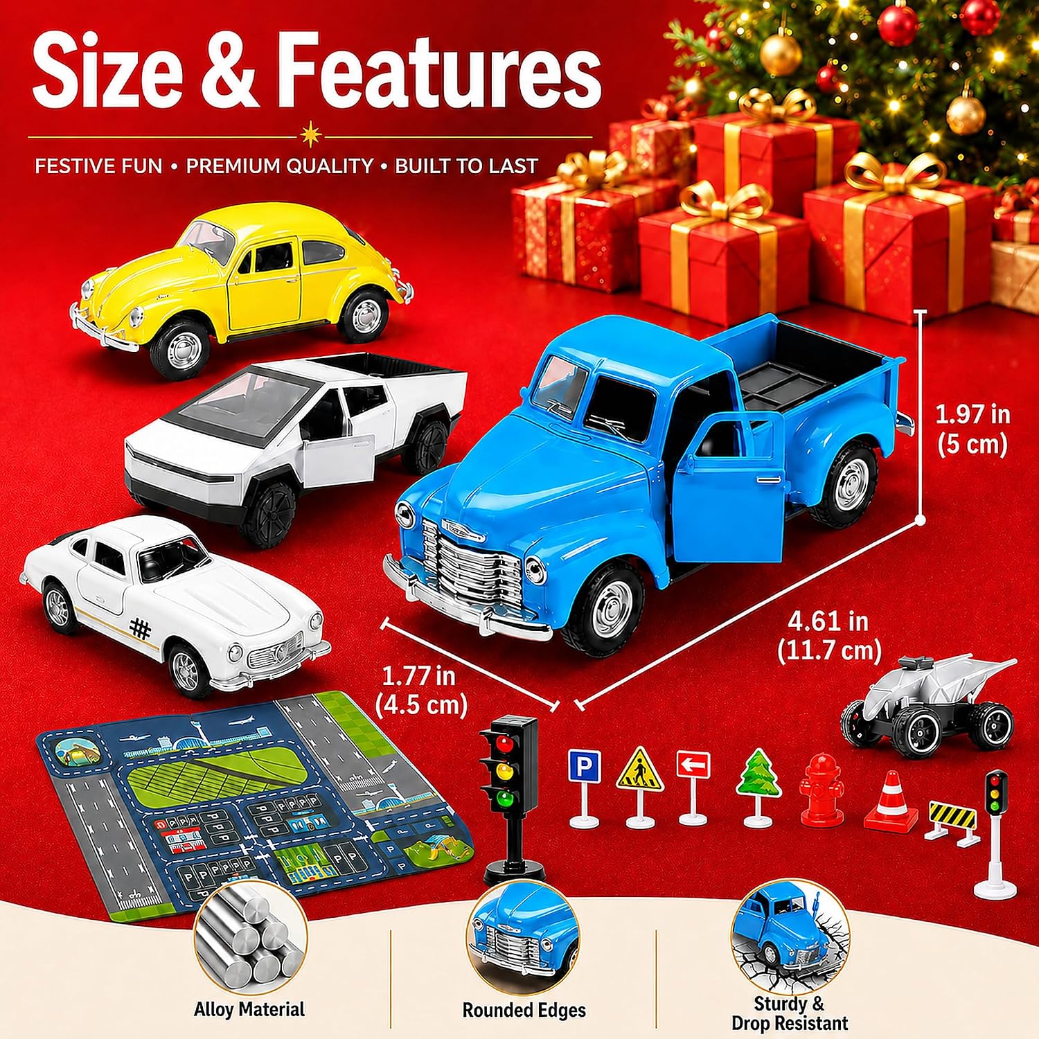 1:32 Pull-Back Die-Cast Truck Set with Road Signs and Play Map