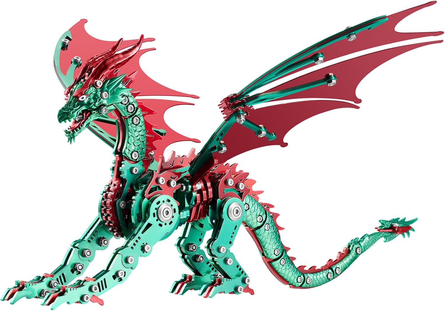 3D Metal Puzzle Kit – Mechanical Dragon Model, Red and Green