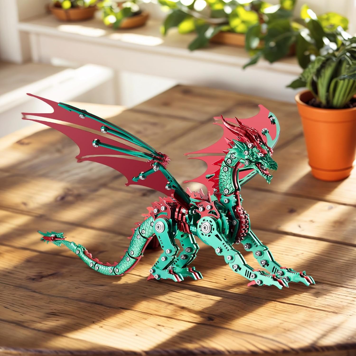 3D Metal Puzzle Kit – Mechanical Dragon Model, Red and Green