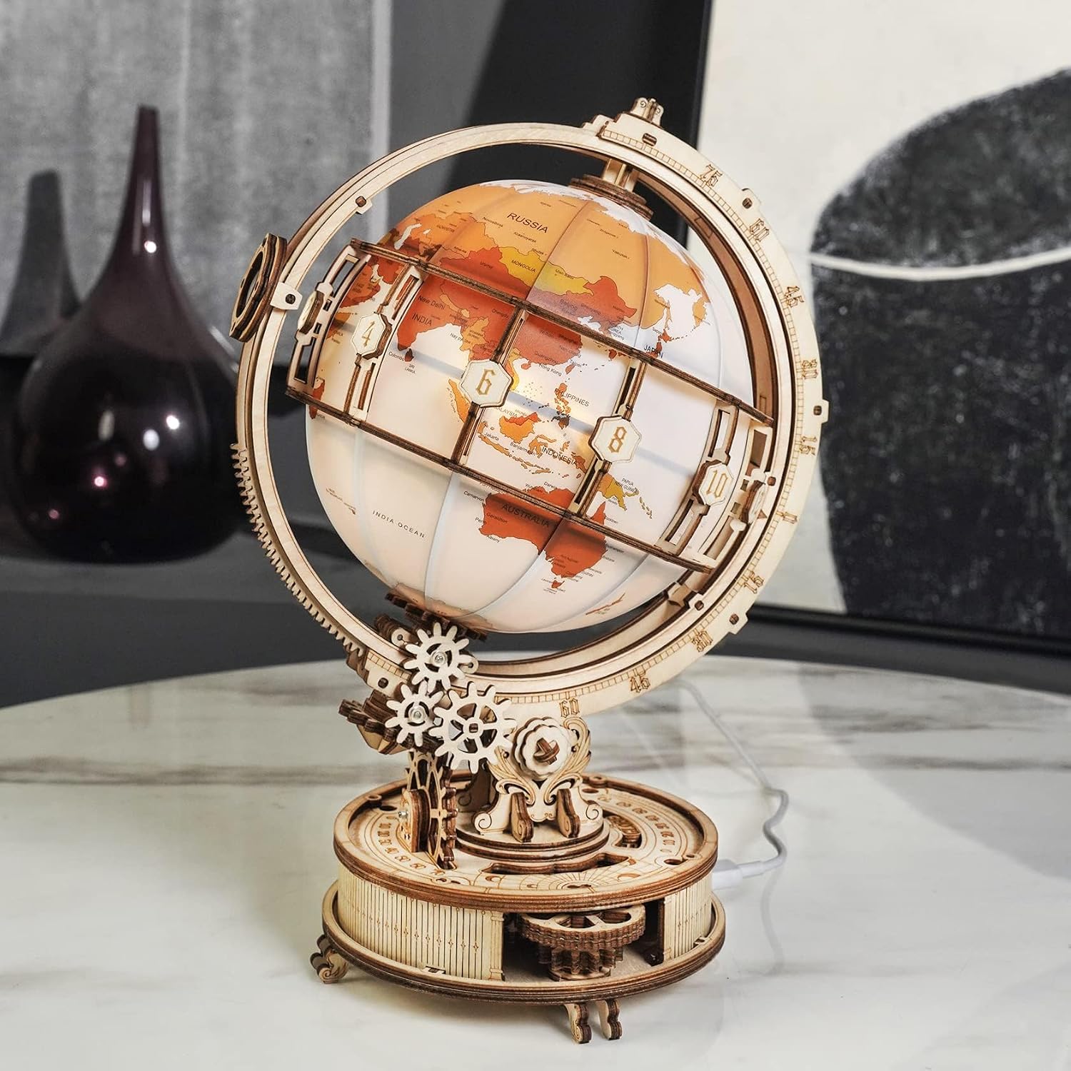 3D Wooden Puzzle Kit – Illuminated Globe with Stand, 180 Pieces