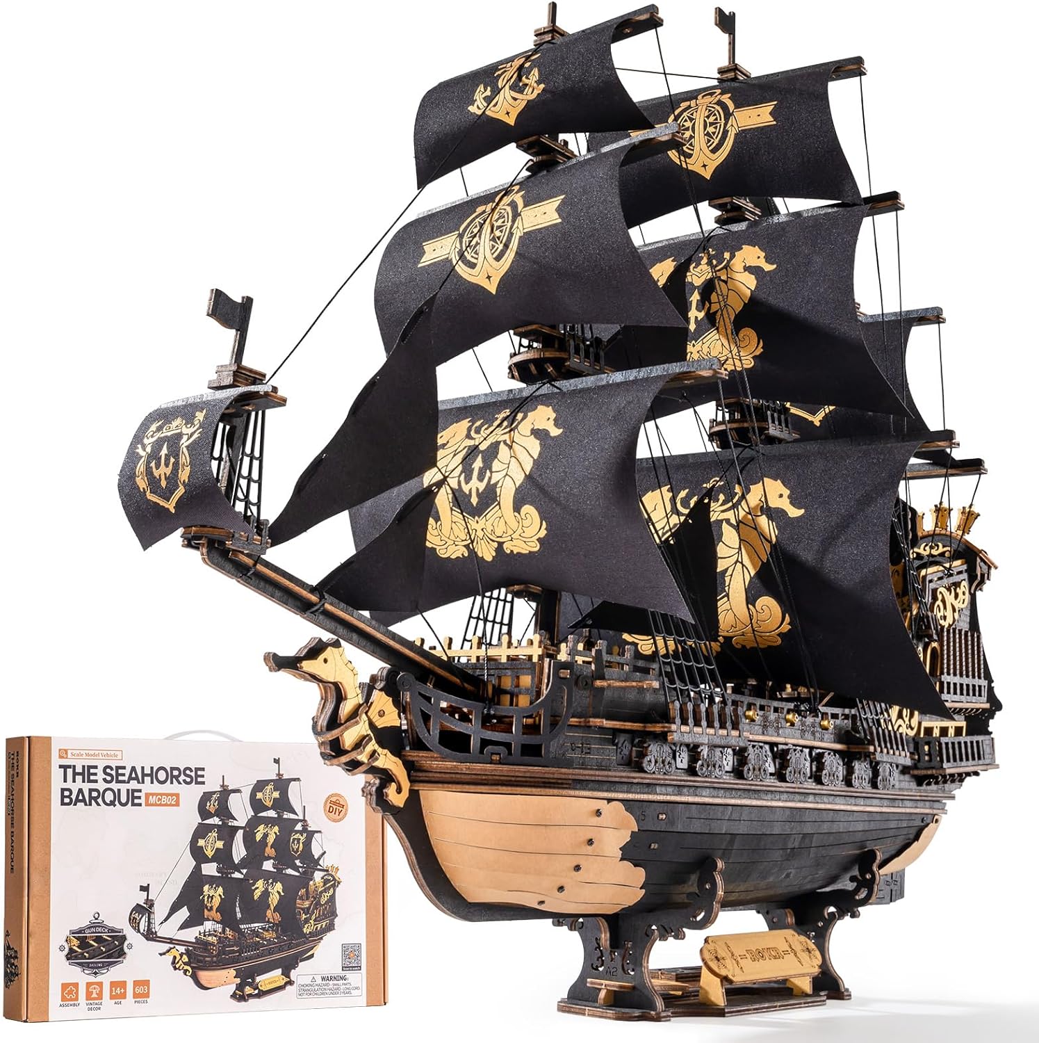 3D Wooden Puzzle Kit – Seahorse Sailing Ship Model