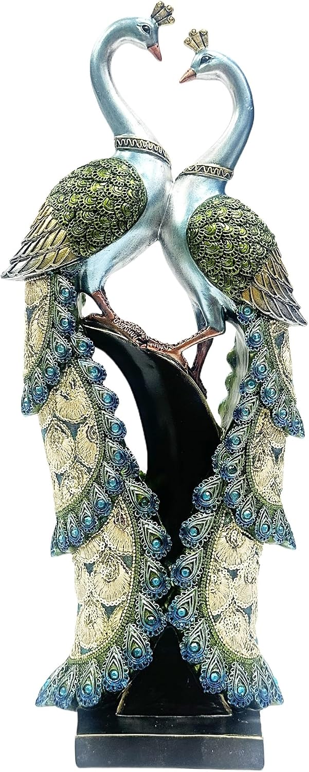 Hand-Painted Resin Peacock Pair Figurine, 16.7 Inches