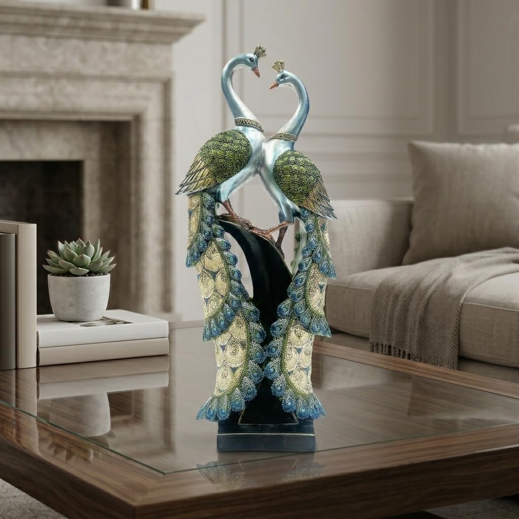 Hand-Painted Resin Peacock Pair Figurine, 16.7 Inches