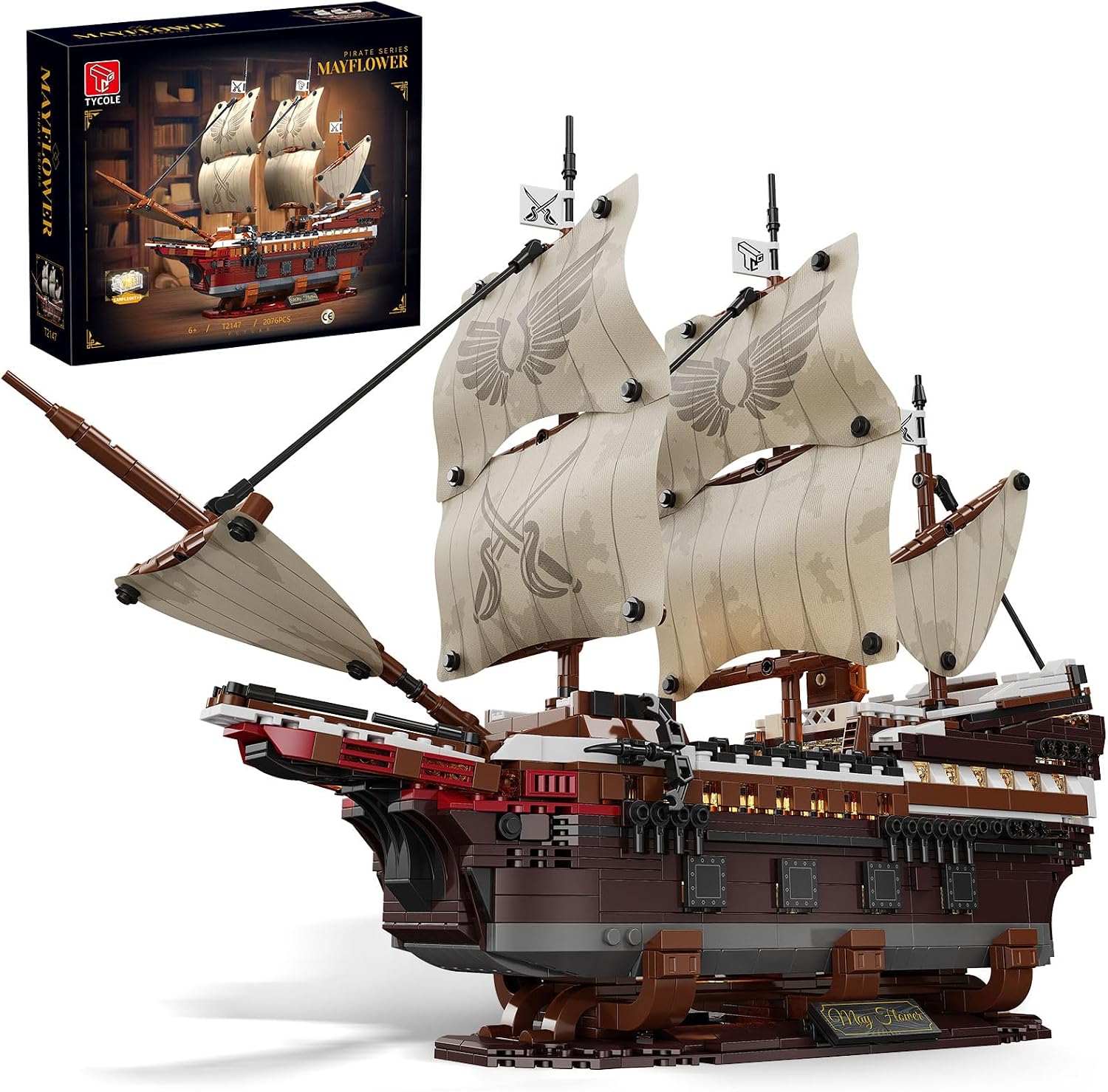 Pirate Sailing Ship Building Block Set with LED Lights, 2,076 Pieces