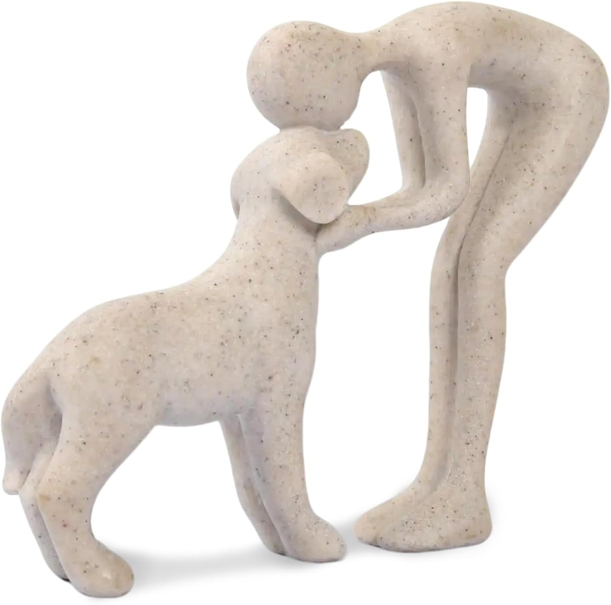 Sandstone-Finish Resin Figurine - Person and Dog, Head to Head